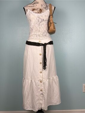 Loft Linen Blend Button Front Flowy Cream Maxi Skirt Women’s Size Small